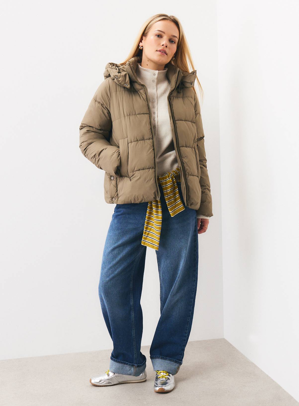 Light Green Side Popper Padded Jacket S - Image 2